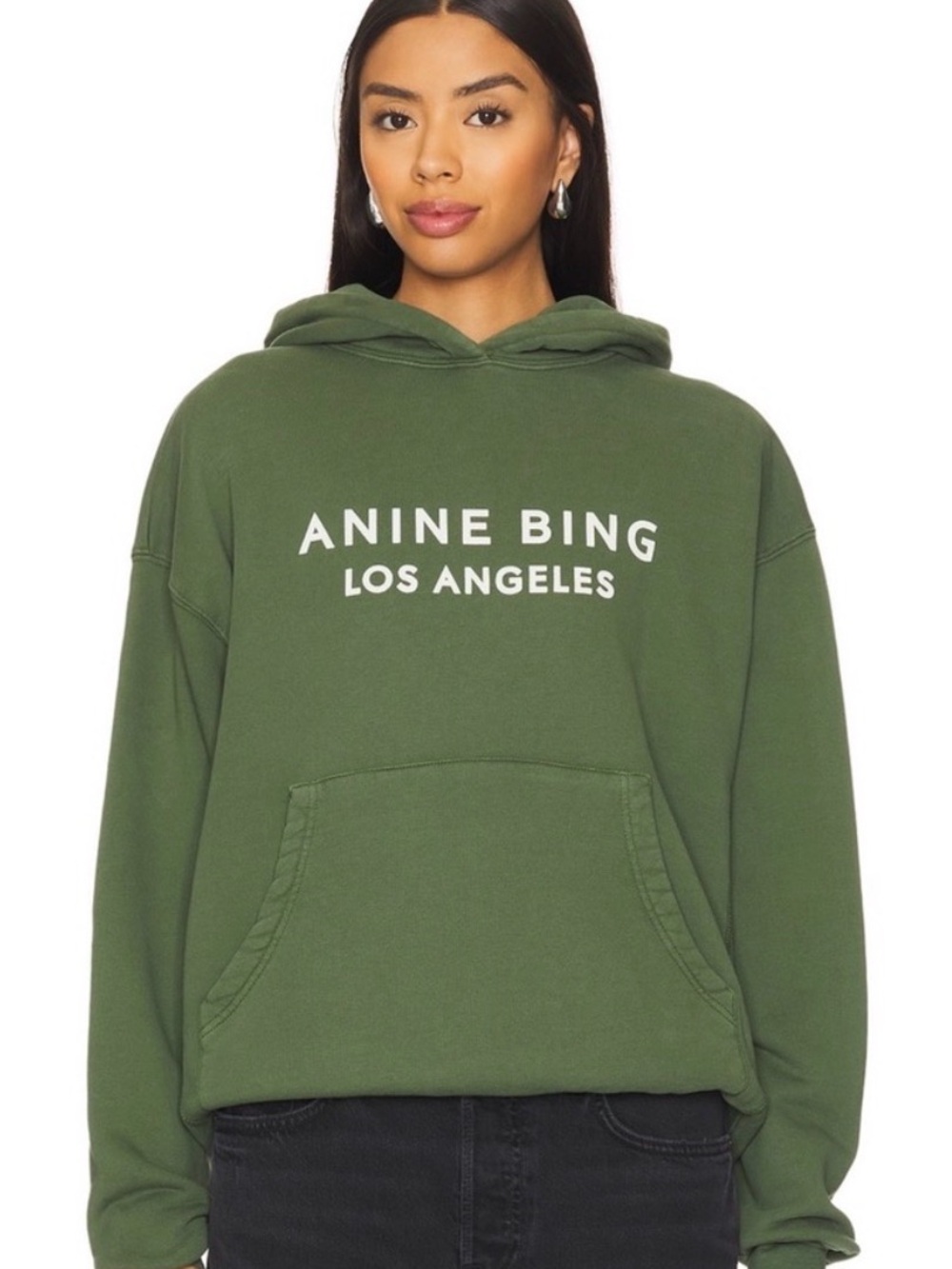 Anine Bing Olive Logo Pullover Sweatshirt